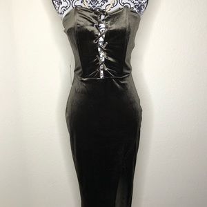 Olive Strapless Lace Up Midi Dress